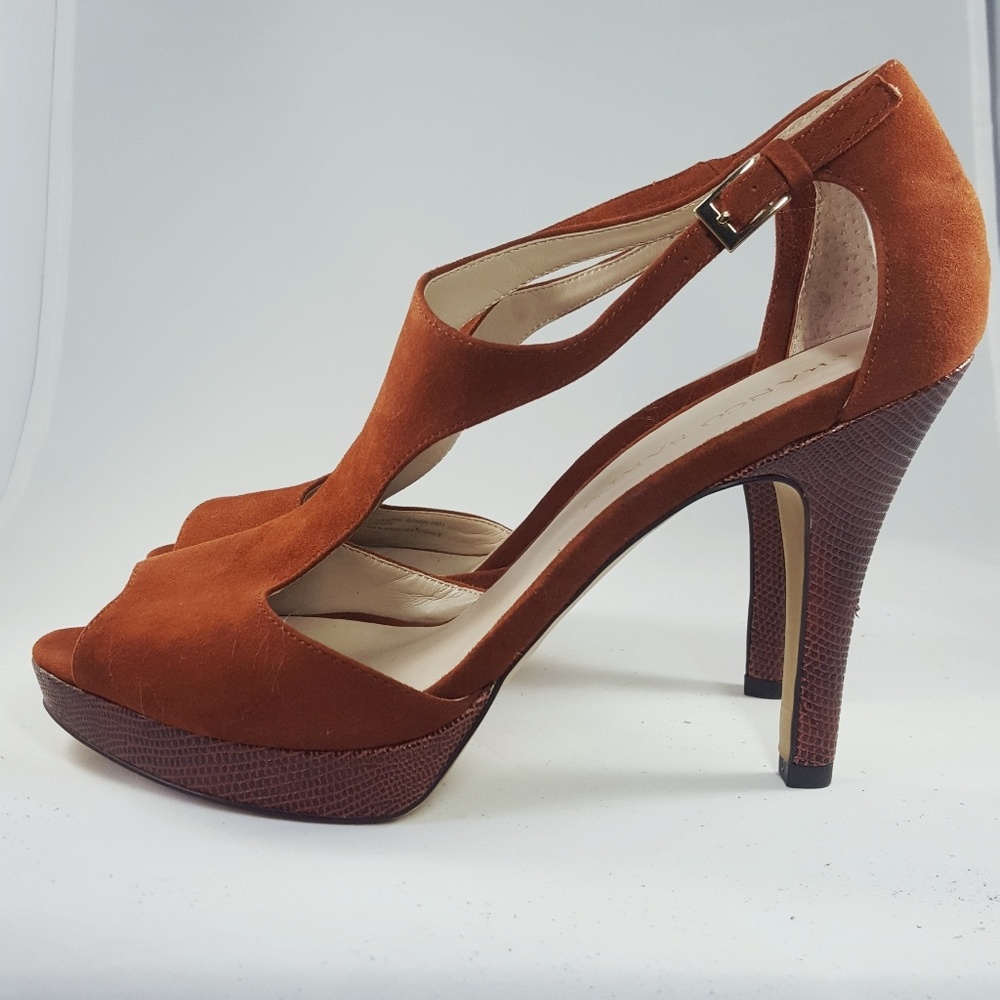 Franco Sarto L-Vandal Suede Amber Open Toe 8.5